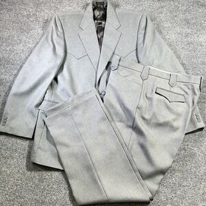 Circle S Suit 46L Gray Blazer 42x34 Pants Straight Leg Bootcut Cowboy Western